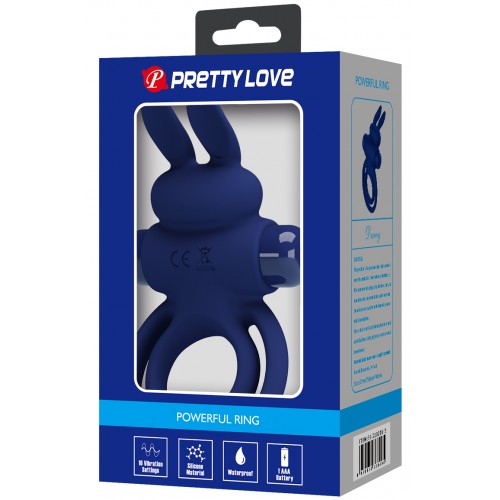 Эрекционное виброкольцо Pretty Love Vibrant Penis Ring III с петлей на мошонку синее