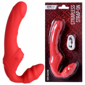 Безремневой страпон Black & Red by TOYFA с вибрацией, влагостойкий, силикон, красный, 35 см