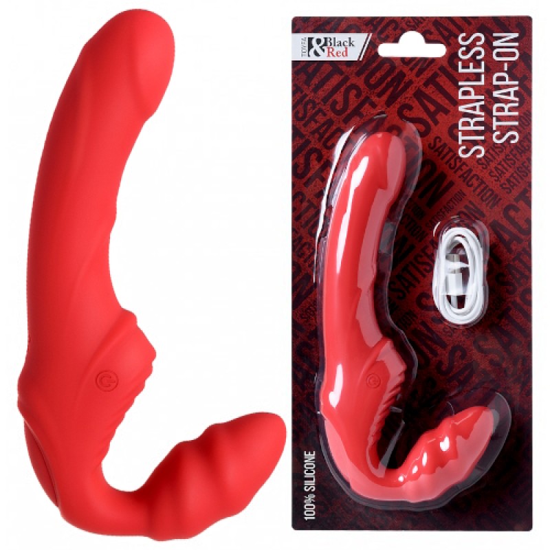 Безремневой страпон Black & Red by TOYFA с вибрацией, влагостойкий, силикон, красный, 35 см