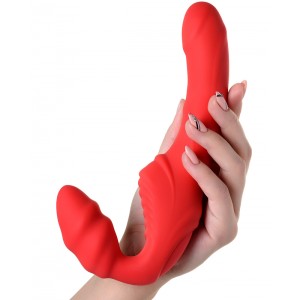 Безремневой страпон Black & Red by TOYFA с вибрацией, влагостойкий, силикон, красный, 35 см (иной угол)