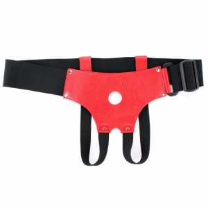 Черно-красные трусики-джоки из кожи для маленькой насадки (иной угол)