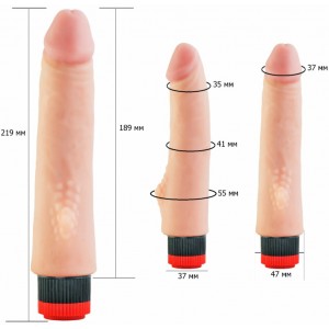 Реалистичный вибратор со стимулирующим отростком телесный 22 см (иной угол)