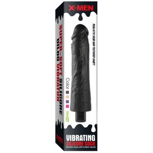 Реалистичный черный вибратор с рельефным стволом X-Men Vibrating Siliсone Cock 19 см