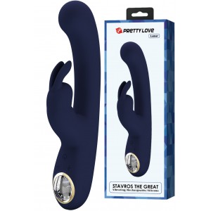 Перезаряжаемый вибратор с клиторальным стимулятором-кроликом и LED-экраном Pretty Love Lamar синий