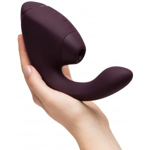 МЯГКАЯ ВАКУУМНАЯ УПАКОВКА Роскошный вакуумный вибростимулятор для G точки и клитора Womanizer Next Duo фиолетовый (иной угол)