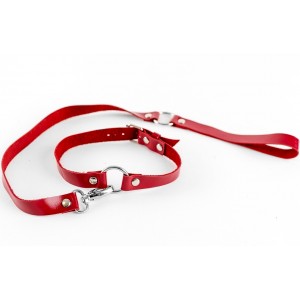Чокер из натуральной кожи с поводком Red																																																																												 (иной угол)