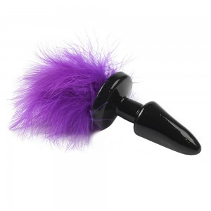 Силиконовая анальная пробка с фиолетовым хвостиком 19 см (иной угол)