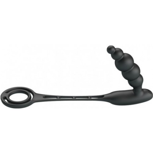 Эрекционное кольцо с ребристым анальным плагом