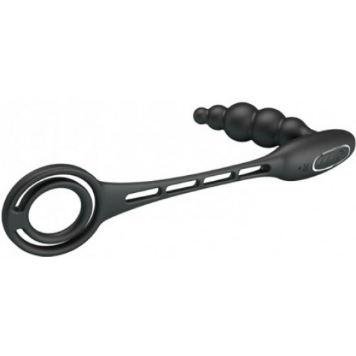 Эрекционное кольцо с ребристым анальным плагом