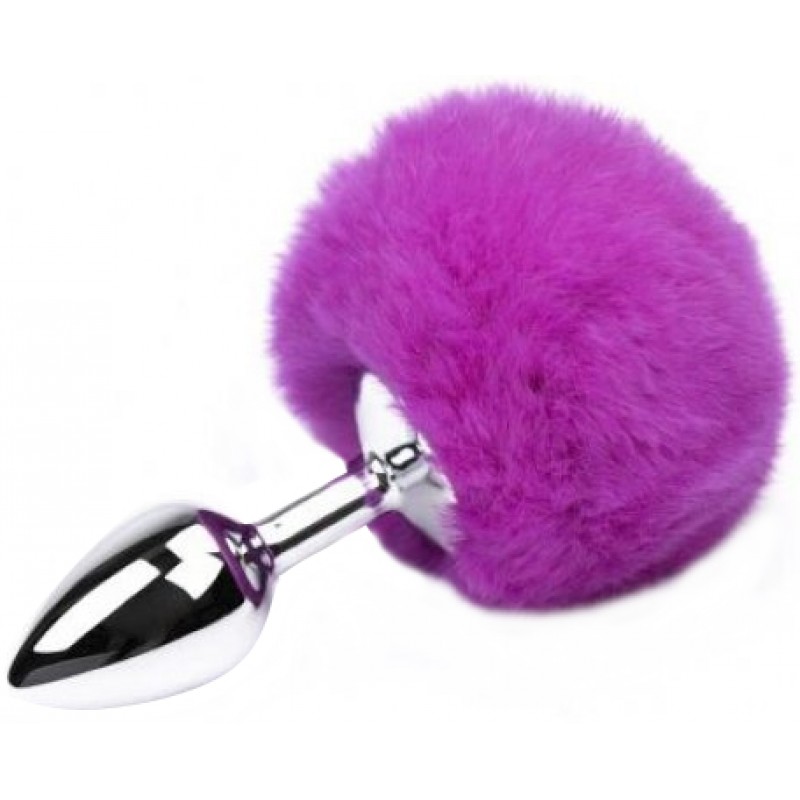 Анальная пробка из металла с фиолетовым хвостиком кролика