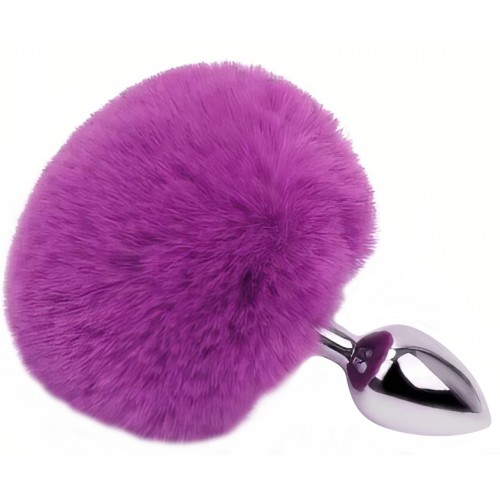 Анальная пробка из металла с фиолетовым хвостиком кролика