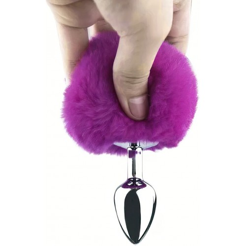 Анальная пробка из металла с фиолетовым хвостиком кролика