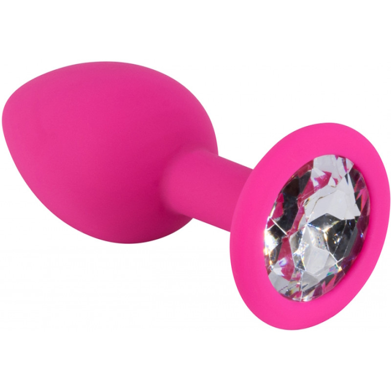 Розовая силиконовая пробка с прозрачным кристаллом S