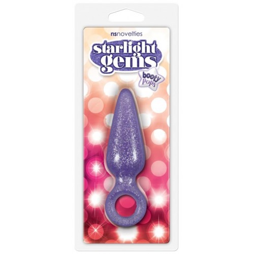 Блестящая анальная втулка Booty Pops с кольцом на пальчик фиолетовая