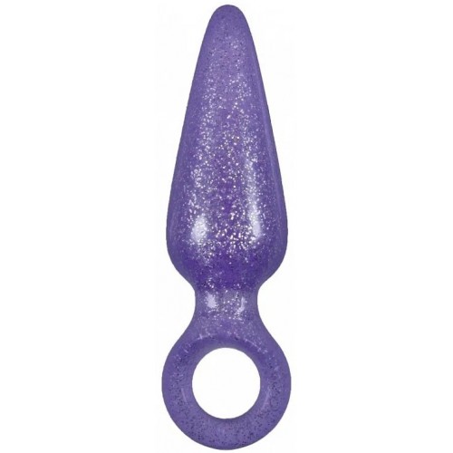 Блестящая анальная втулка Booty Pops с кольцом на пальчик фиолетовая