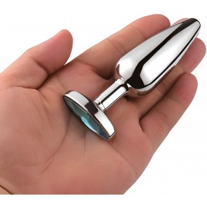 Металлическая анальная втулка с голубым камушком (иной угол)