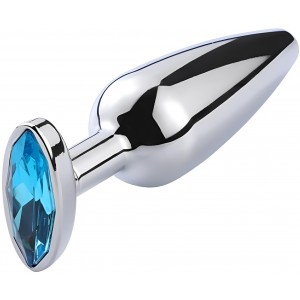 Металлическая анальная втулка с голубым камушком