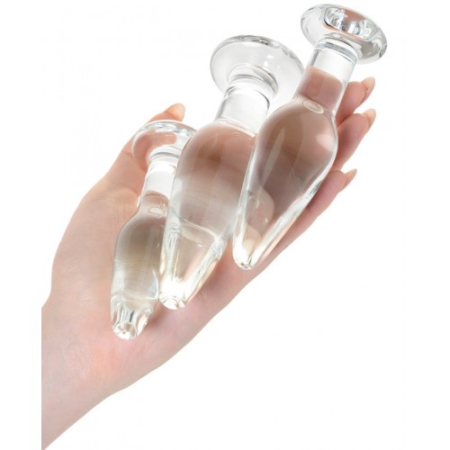 Набор анальных втулок Sexus Glass, стекло, прозрачный, 14/12,5/12 см, Ø 4/3,5/3 см
