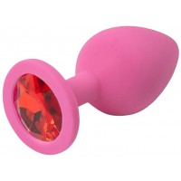 Розовая силиконовая пробка с красным стразом M