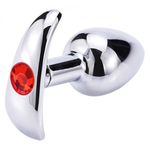 Металлическая анальная втулка со съемным рыжим хвостиком и пробкой с красным кристаллом