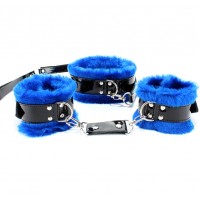 Набор с искусственным синим  мехом BDSM Light: ошейник и наручники