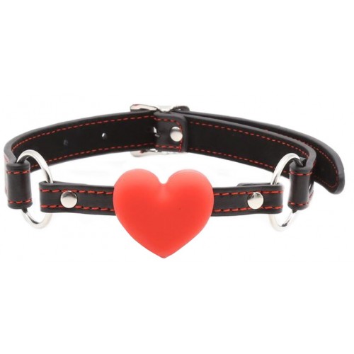 Силиконовый кляп-сердце black-red