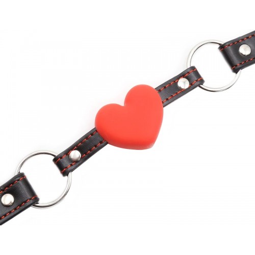 Силиконовый кляп-сердце black-red