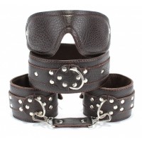 Набор БДСМ-аксессуаров из мягкой темно-коричневый кожи с маской																																		