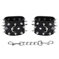 Широкие черные наручники с шипами