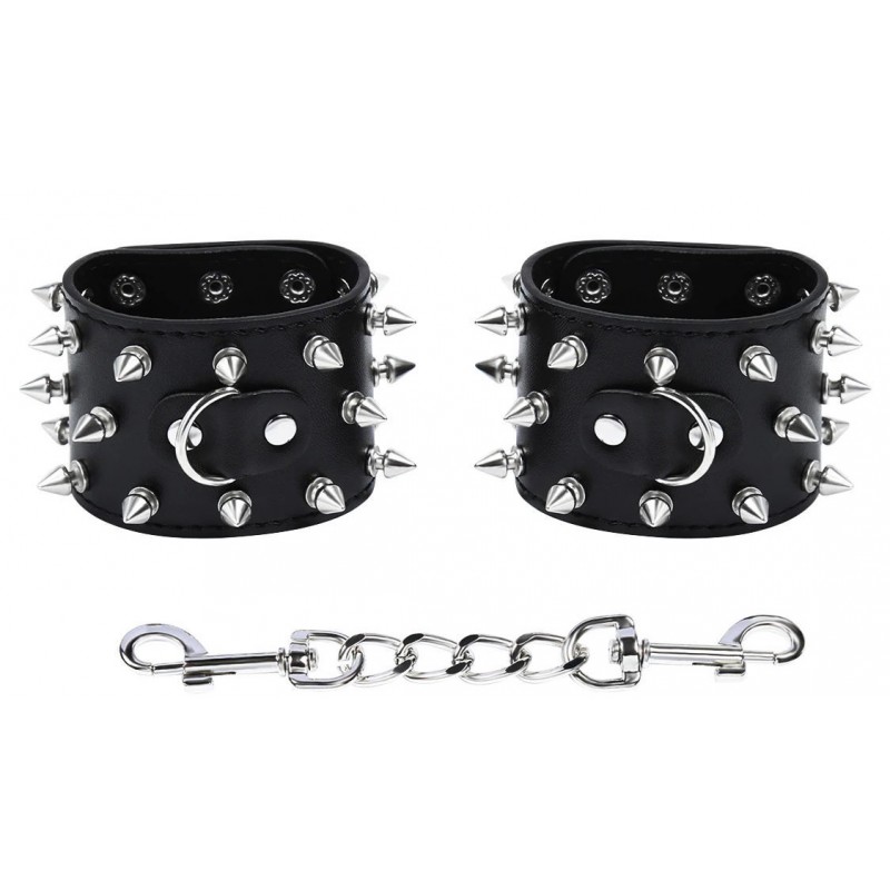Широкие черные наручники с шипами