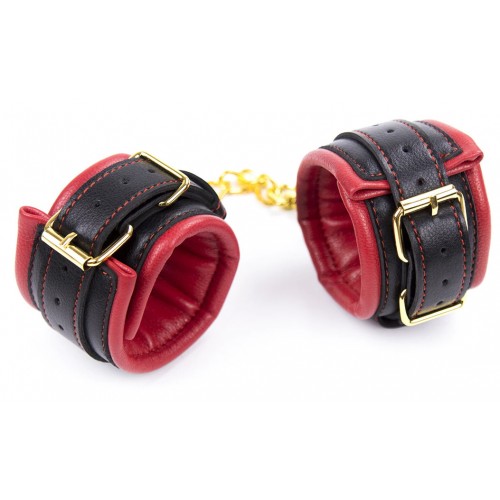 БДСМ наручники кожаные черно-красные