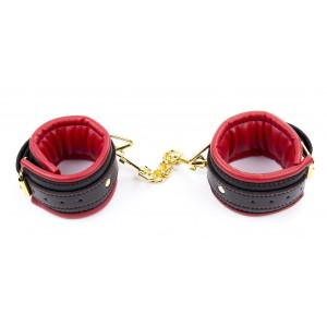 БДСМ наручники кожаные черно-красные (иной угол)