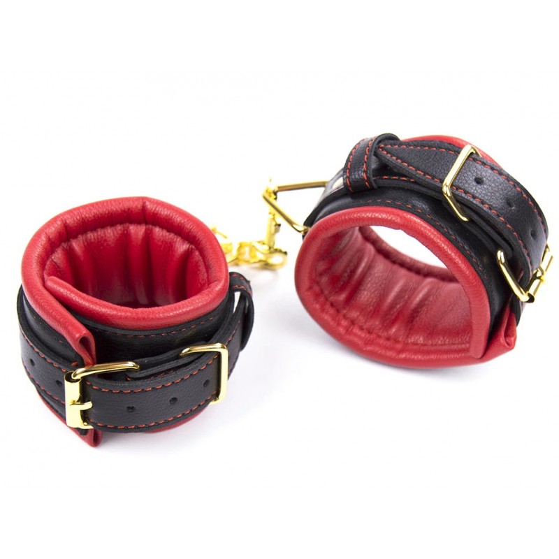 БДСМ наручники кожаные черно-красные