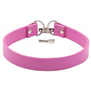 Ошейник с замком в виде сердца розовый (иной угол)