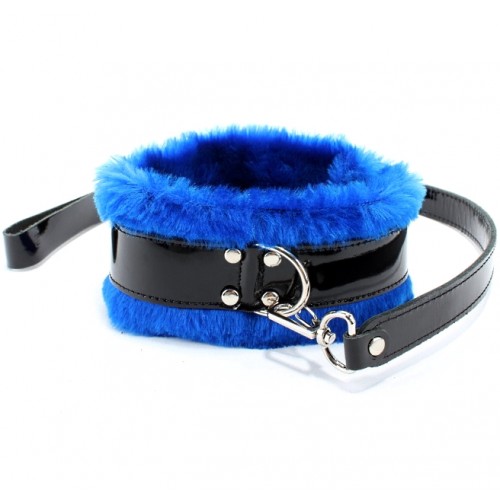Набор с искусственным синим  мехом BDSM Light: ошейник и наручники