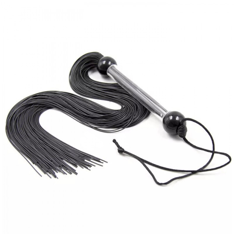 Плеть-флоггер черного цвета с резиновым хвостиком