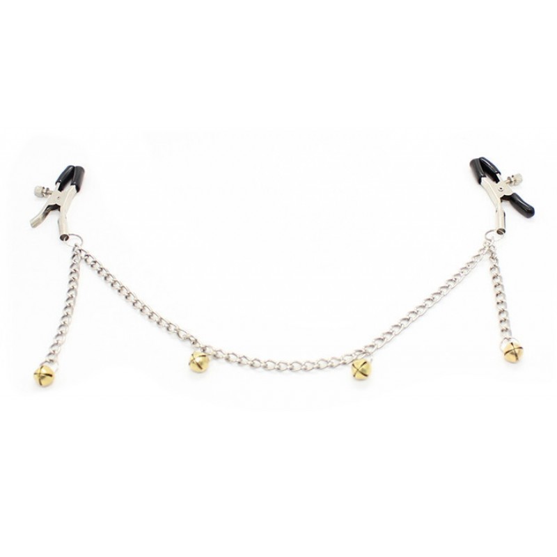 Зажимы для сосков на цепи с желтыми бубенчиками