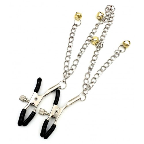 Зажимы для сосков на цепи с желтыми бубенчиками