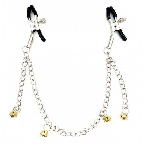 Зажимы для сосков на цепи с желтыми бубенчиками