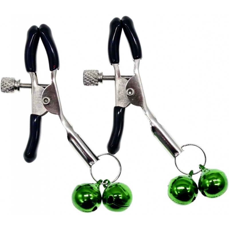 Зажимы для сосков с двойным бубенчиком зеленые