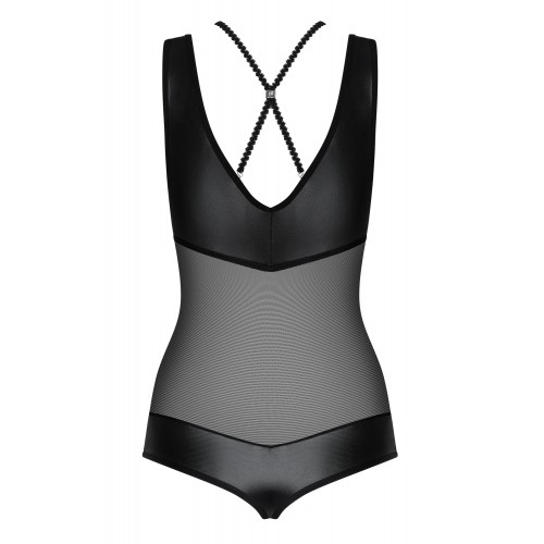 Сексуальное черное боди из материала Wet Look Leatheria S/M