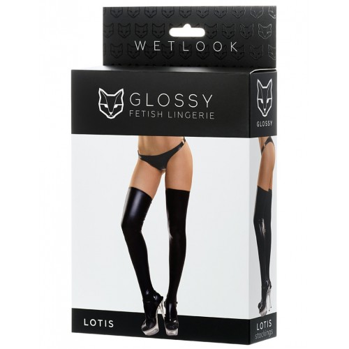 Чулки Glossy из материала Wetlook, черный, XL