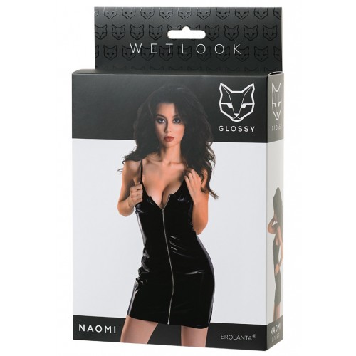 Платье Glossy Naomi из материала Wetlook, черное, XL