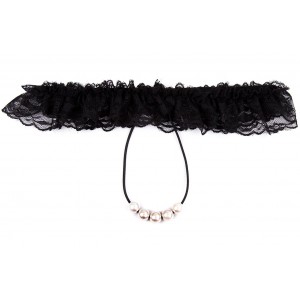 Стринги кружевные с жемчужной нитью черные (иной угол)
