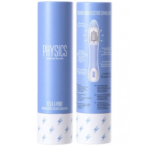 Вибратор с электростимуляцией PHYSICS TESLA G-POINT, силикон, голубой, 21 см