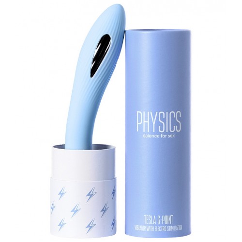 Вибратор с электростимуляцией PHYSICS TESLA G-POINT, силикон, голубой, 21 см