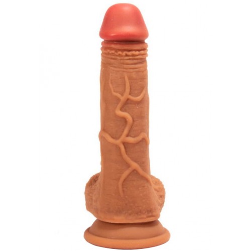 Реалистичный фаллоимитатор на присоске с мошонкой Double Layer Silicone Dildo 21 см