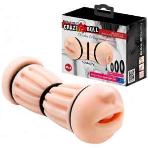 Двусторонний мастурбатор Crazy Bull Nancy вагина и ротик с уплотняющими кольцами