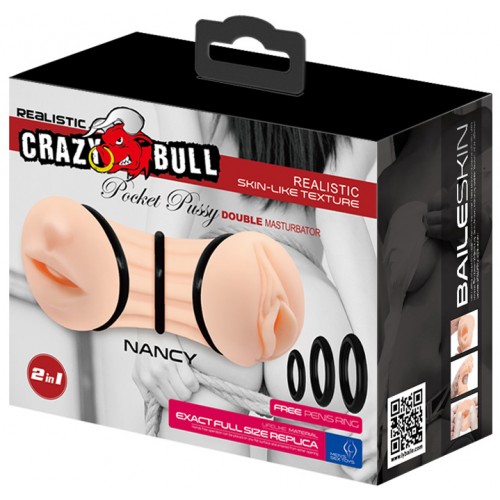 Двусторонний мастурбатор Crazy Bull Nancy вагина и ротик с уплотняющими кольцами