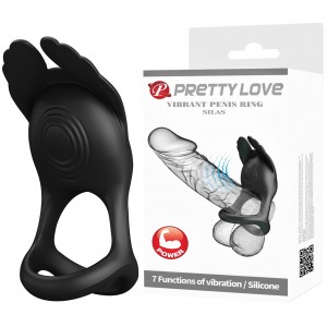 Перезаряжаемое эрекционное виброкольцо Pretty Love Vibrant Penis Ring Silas с петлей на мошонку черное